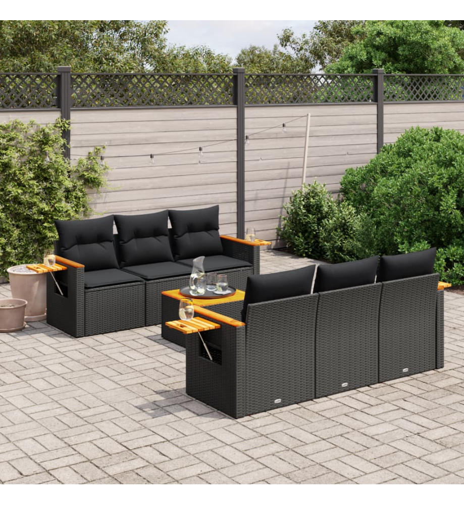 Salon de jardin 7 pcs avec coussins noir résine tressée Salon de jardin 7 pcs avec coussins noir résine tressée