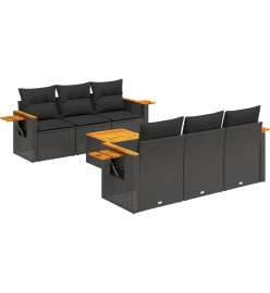 Salon de jardin 7 pcs avec coussins noir résine tressée