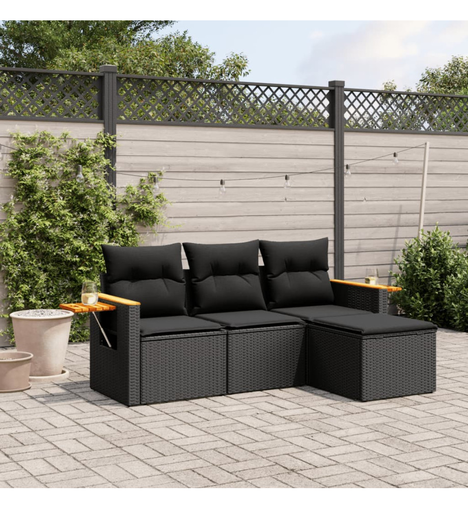 Salon de jardin 4 pcs avec coussins noir résine tressée Salon de jardin 4 pcs avec coussins noir résine tressée