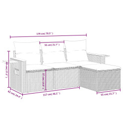 Salon de jardin 4 pcs avec coussins noir résine tressée