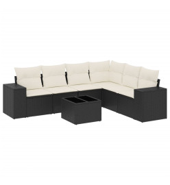 Salon de jardin 7 pcs avec coussins noir résine tressée