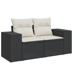Salon de jardin 7 pcs avec coussins noir résine tressée