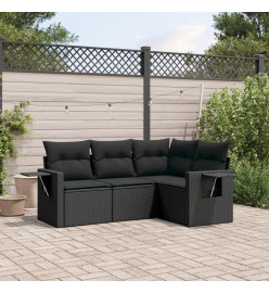 Salon de jardin 4 pcs avec coussins noir résine tressée