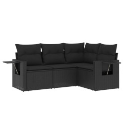 Salon de jardin 4 pcs avec coussins noir résine tressée