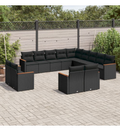 Salon de jardin avec coussins 13 pcs noir résine tressée
