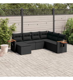 Salon de jardin 7 pcs avec coussins noir résine tressée