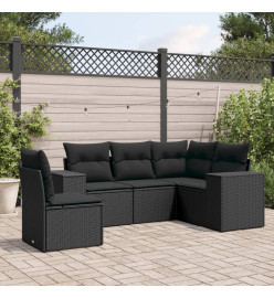 Salon de jardin 5 pcs avec coussins noir résine tressée