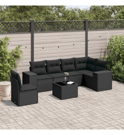 Salon de jardin 7 pcs avec coussins noir résine tressée