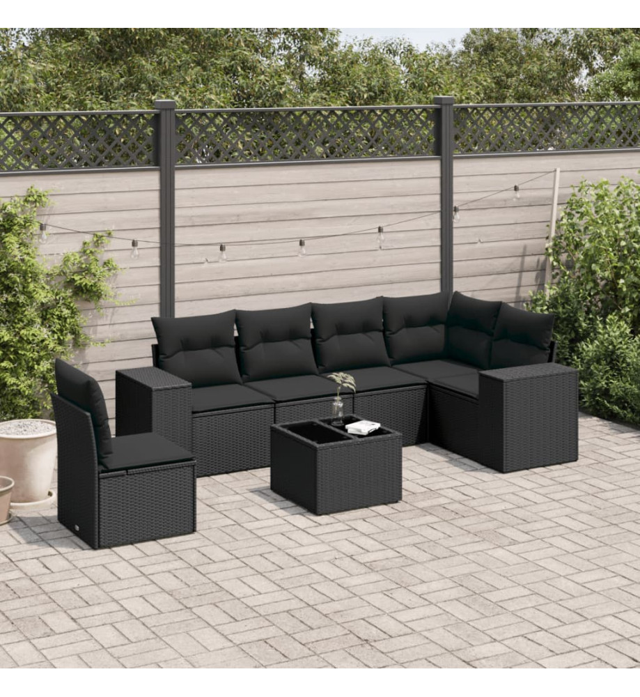 Salon de jardin 7 pcs avec coussins noir résine tressée Salon de jardin 7 pcs avec coussins noir résine tressée