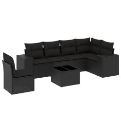 Salon de jardin 7 pcs avec coussins noir résine tressée