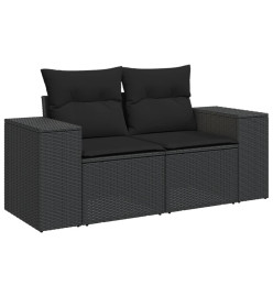 Salon de jardin 7 pcs avec coussins noir résine tressée