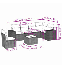 Salon de jardin 7 pcs avec coussins noir résine tressée