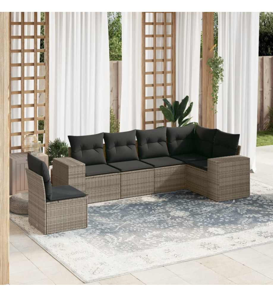 Salon de jardin 6 pcs avec coussins gris résine tressée Salon de jardin 6 pcs avec coussins gris résine tressée