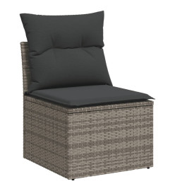 Salon de jardin 6 pcs avec coussins gris résine tressée