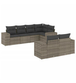 Salon de jardin avec coussins 7 pcs gris résine tressée