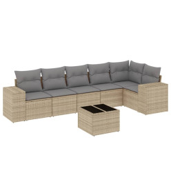 Salon de jardin avec coussins 7 pcs beige résine tressée