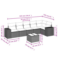 Salon de jardin avec coussins 7 pcs beige résine tressée