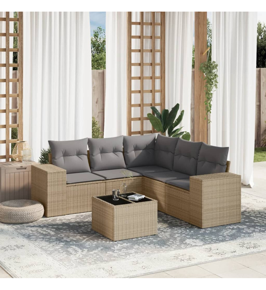 Salon de jardin avec coussins 6 pcs beige résine tressée Salon de jardin avec coussins 6 pcs beige résine tressée