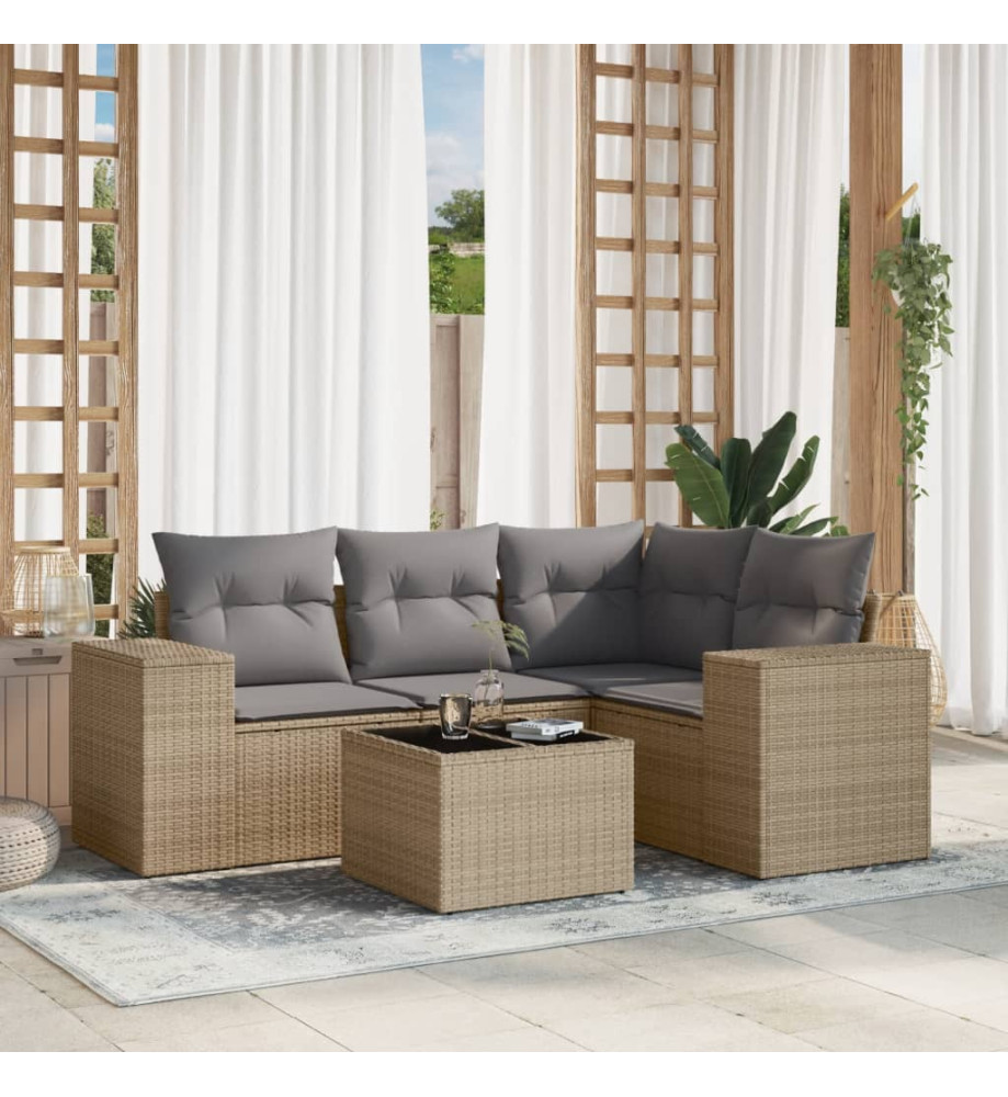 Salon de jardin avec coussins 5 pcs beige résine tressée Salon de jardin avec coussins 5 pcs beige résine tressée