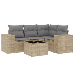 Salon de jardin avec coussins 5 pcs beige résine tressée