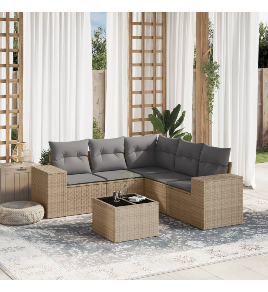 Salon de jardin avec coussins 6 pcs beige résine tressée Salon de jardin avec coussins 6 pcs beige résine tressée