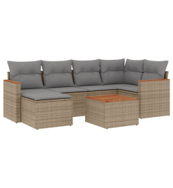 Salon de jardin avec coussins 7 pcs beige résine tressée