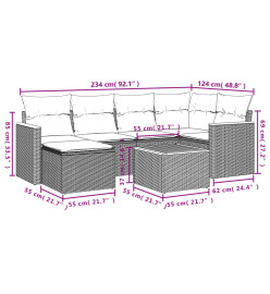 Salon de jardin avec coussins 7 pcs beige résine tressée