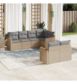 Salon de jardin avec coussins 7 pcs beige résine tressée