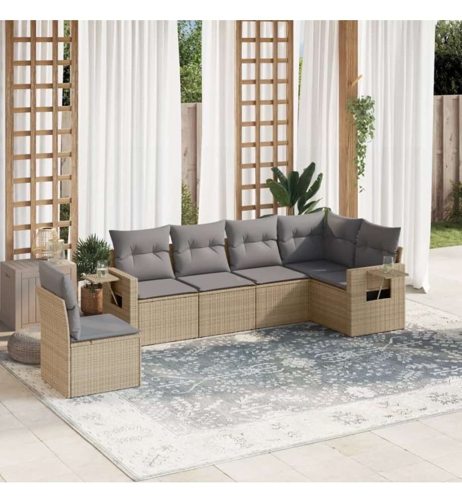 Salon de jardin avec coussins 6 pcs beige résine tressée Salon de jardin avec coussins 6 pcs beige résine tressée