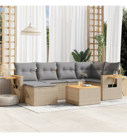 Salon de jardin avec coussins 7 pcs beige résine tressée