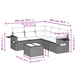 Salon de jardin avec coussins 6 pcs beige résine tressée