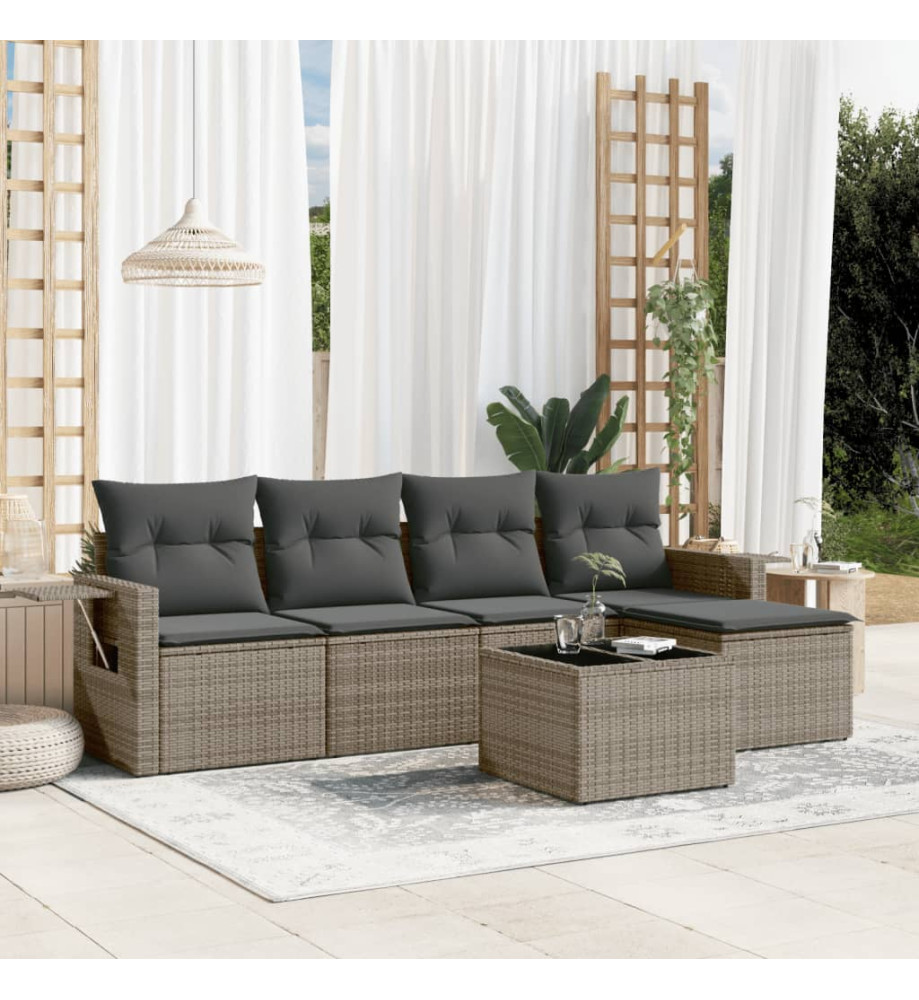 Salon de jardin 6 pcs avec coussins gris résine tressée Salon de jardin 6 pcs avec coussins gris résine tressée