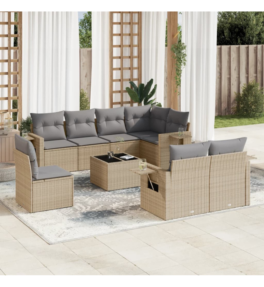Salon de jardin avec coussins 9 pcs beige résine tressée Salon de jardin avec coussins 9 pcs beige résine tressée