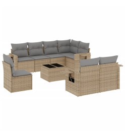 Salon de jardin avec coussins 9 pcs beige résine tressée
