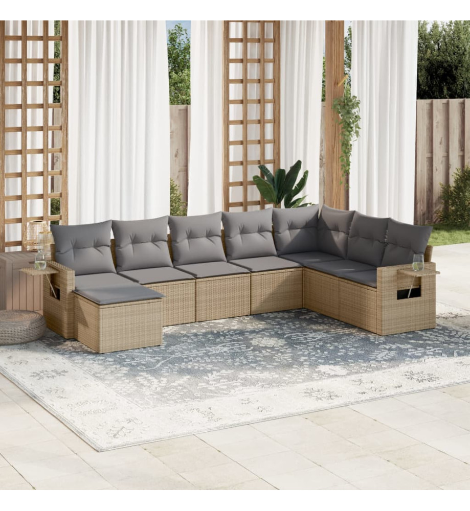 Salon de jardin avec coussins 8 pcs beige résine tressée Salon de jardin avec coussins 8 pcs beige résine tressée