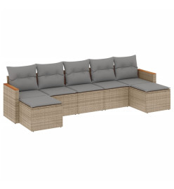 Salon de jardin avec coussins 7 pcs beige résine tressée