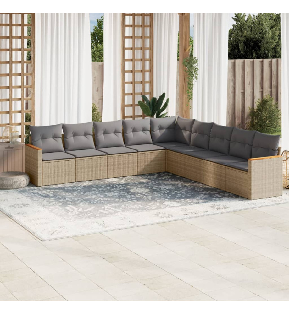Salon de jardin avec coussins 9 pcs beige résine tressée Salon de jardin avec coussins 9 pcs beige résine tressée