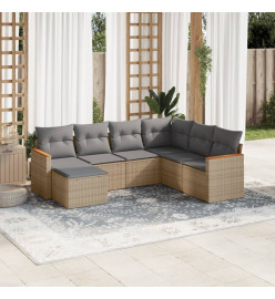 Salon de jardin avec coussins 7 pcs beige résine tressée