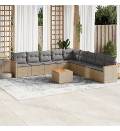 Salon de jardin avec coussins 10 pcs beige résine tressée