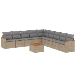 Salon de jardin avec coussins 10 pcs beige résine tressée