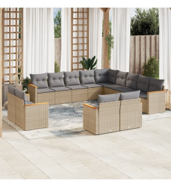Salon de jardin avec coussins 13 pcs beige résine tressée