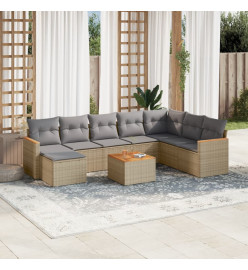 Salon de jardin avec coussins 9 pcs beige résine tressée
