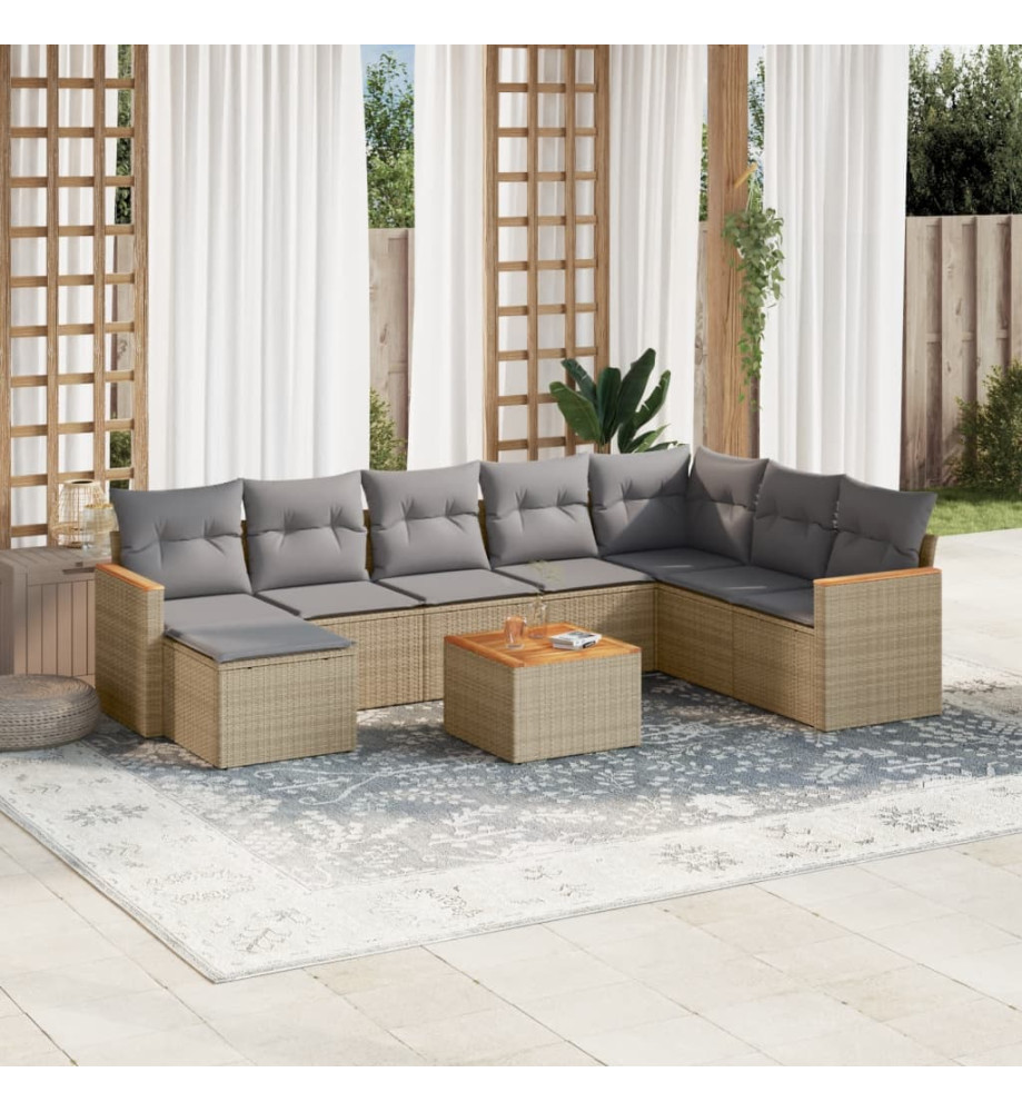 Salon de jardin avec coussins 9 pcs beige résine tressée Salon de jardin avec coussins 9 pcs beige résine tressée