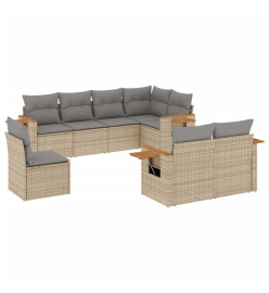 Salon de jardin avec coussins 8 pcs beige résine tressée
