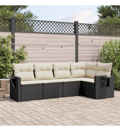 Salon de jardin 5 pcs avec coussins noir résine tressée