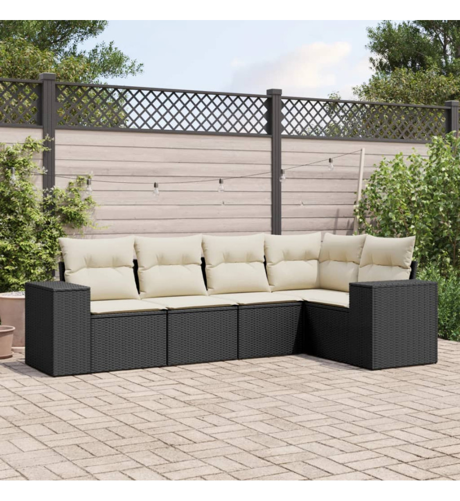 Salon de jardin 5 pcs avec coussins noir résine tressée Salon de jardin 5 pcs avec coussins noir résine tressée
