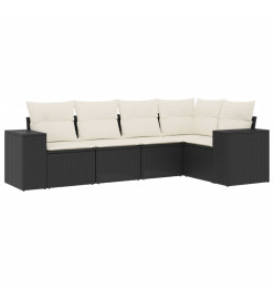 Salon de jardin 5 pcs avec coussins noir résine tressée