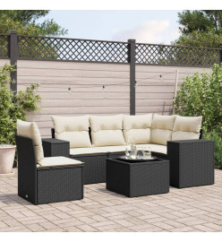 Salon de jardin 6 pcs avec coussins noir résine tressée