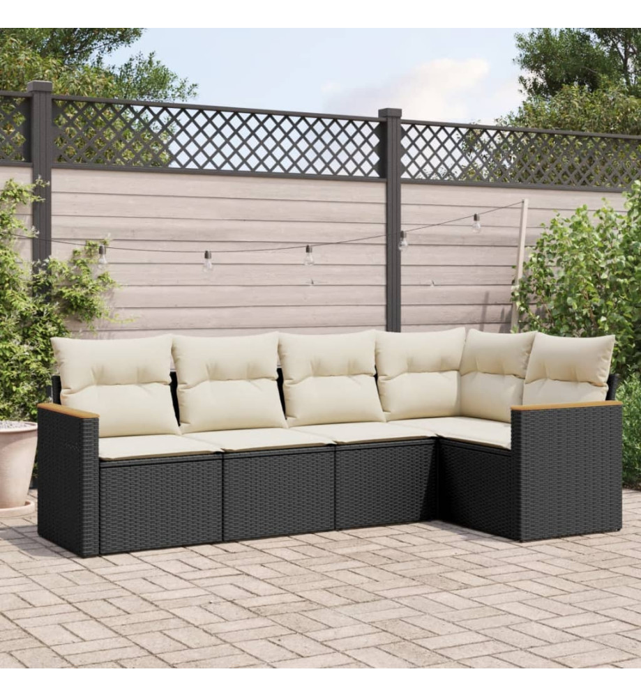 Salon de jardin 5 pcs avec coussins noir résine tressée Salon de jardin 5 pcs avec coussins noir résine tressée