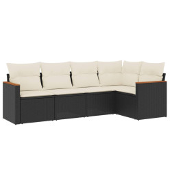 Salon de jardin 5 pcs avec coussins noir résine tressée